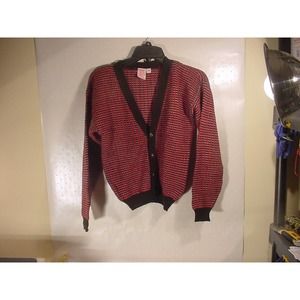 Women's "TOW AWAY ZONE Soft Knit?Button Front Red and Black Sweater - Size M 12